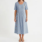 Women's Striped Summer Midi Dress with Short Sleeves