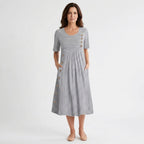 Women's Striped Summer Midi Dress with Short Sleeves