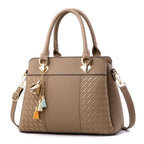 Women's Structured Handbag with Embossed Panel and Tassel Charm