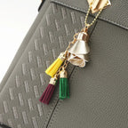 Women's Structured Handbag with Embossed Panel and Tassel Charm
