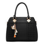 Women's Structured Handbag with Embossed Panel and Tassel Charm