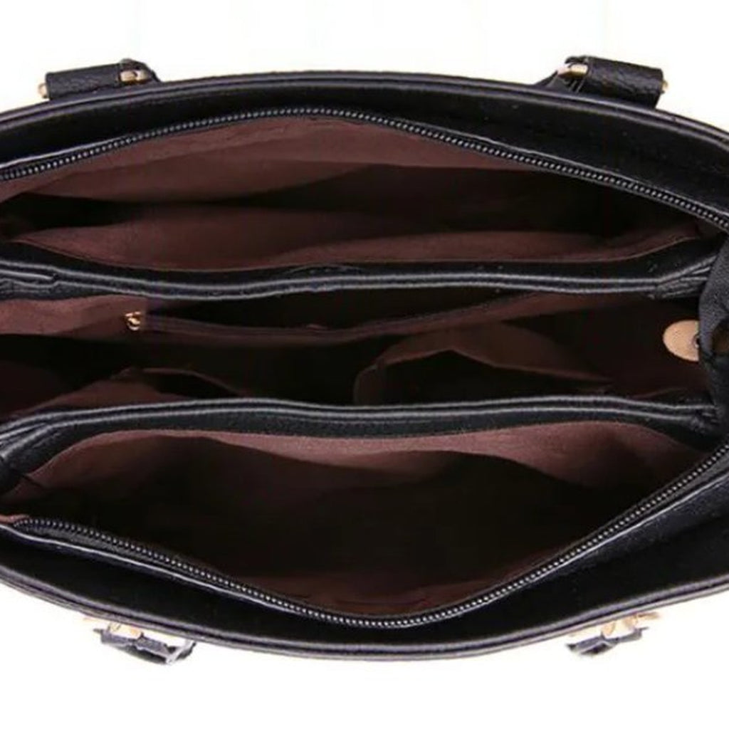 Women's Structured Handbag with Embossed Panel and Tassel Charm