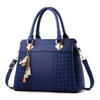 Women's Structured Handbag with Embossed Panel and Tassel Charm