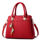 Women's Structured Handbag with Embossed Panel and Tassel Charm
