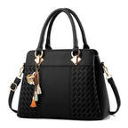 Women's Structured Handbag with Embossed Panel and Tassel Charm