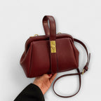Women's Structured Top-Handle Bag with Pebbled-Texture Body and Gold-Tone Turn-Lock Closure