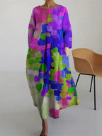 Women's Summer Boho Maxi Dress with Scoop Neckline and 3/4 Sleeves