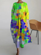 Women's Summer Boho Maxi Dress with Scoop Neckline and 3/4 Sleeves
