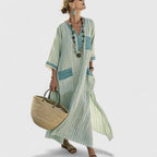Women's Summer Boho Maxi Dress with V-Neck and Pockets