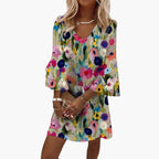 Women's Summer Floral Dress with Ruffle Sleeves