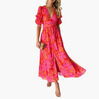 Women's Summer Floral Maxi Dress with Puff Sleeves