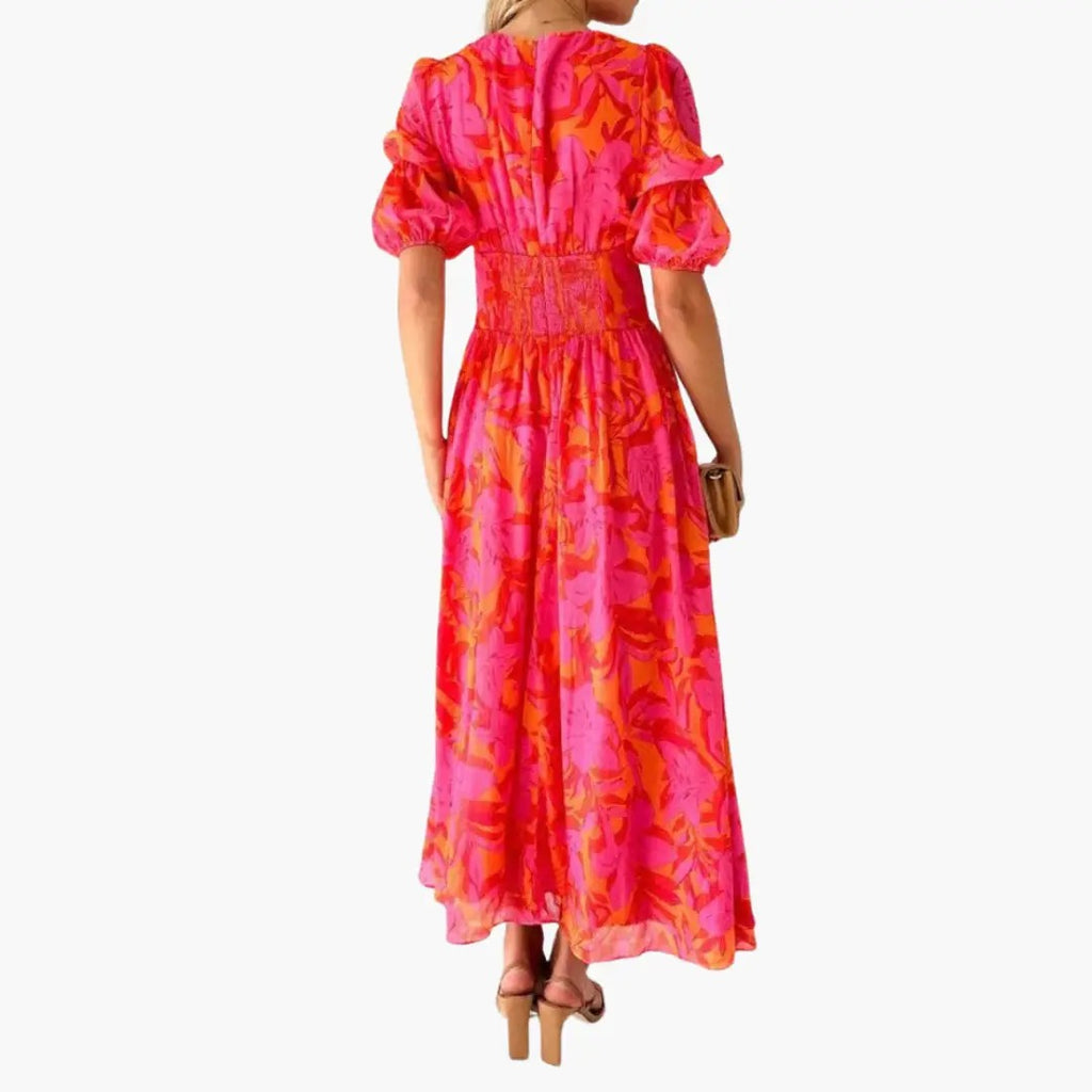 Women's Summer Floral Maxi Dress with Puff Sleeves