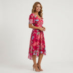 Women's Summer Floral Midi Dress with V-Neck