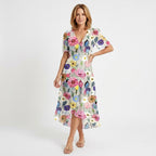 Women's Summer Floral Midi Dress with V-Neck