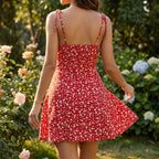 Women's Summer Floral Mini Dress with Tie Shoulder Straps