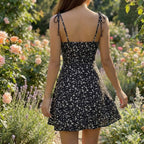Women's Summer Floral Mini Dress with Tie Shoulder Straps