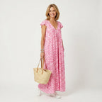 Women's Summer Leopard Print Maxi Dress with V-Neck