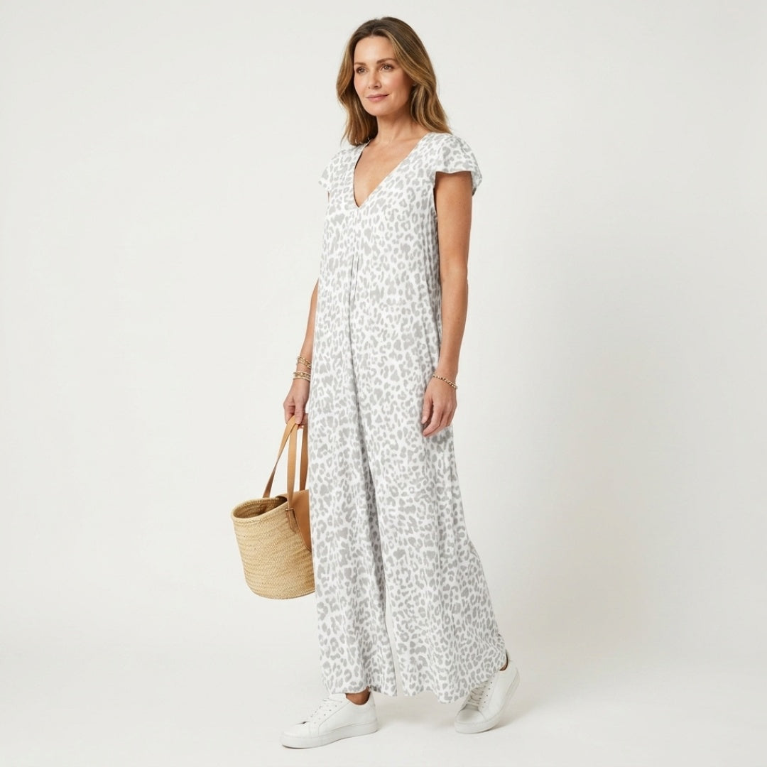 Women's Summer Leopard Print Maxi Dress with V-Neck