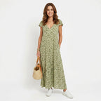 Women's Summer Leopard Print Maxi Dress with V-Neck