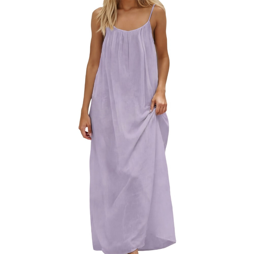 Women's Summer Maxi Dress with Open Back and Adjustable Straps