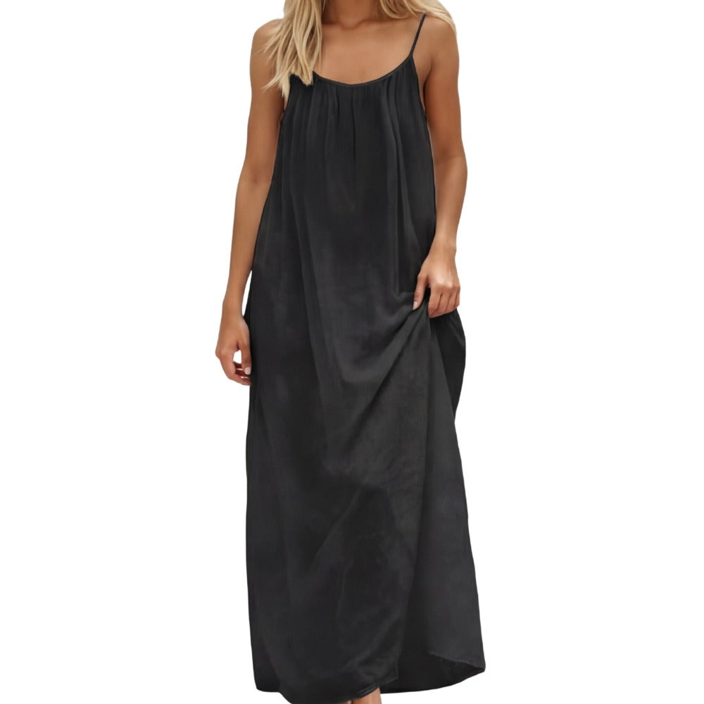 Women's Summer Maxi Dress with Open Back and Adjustable Straps
