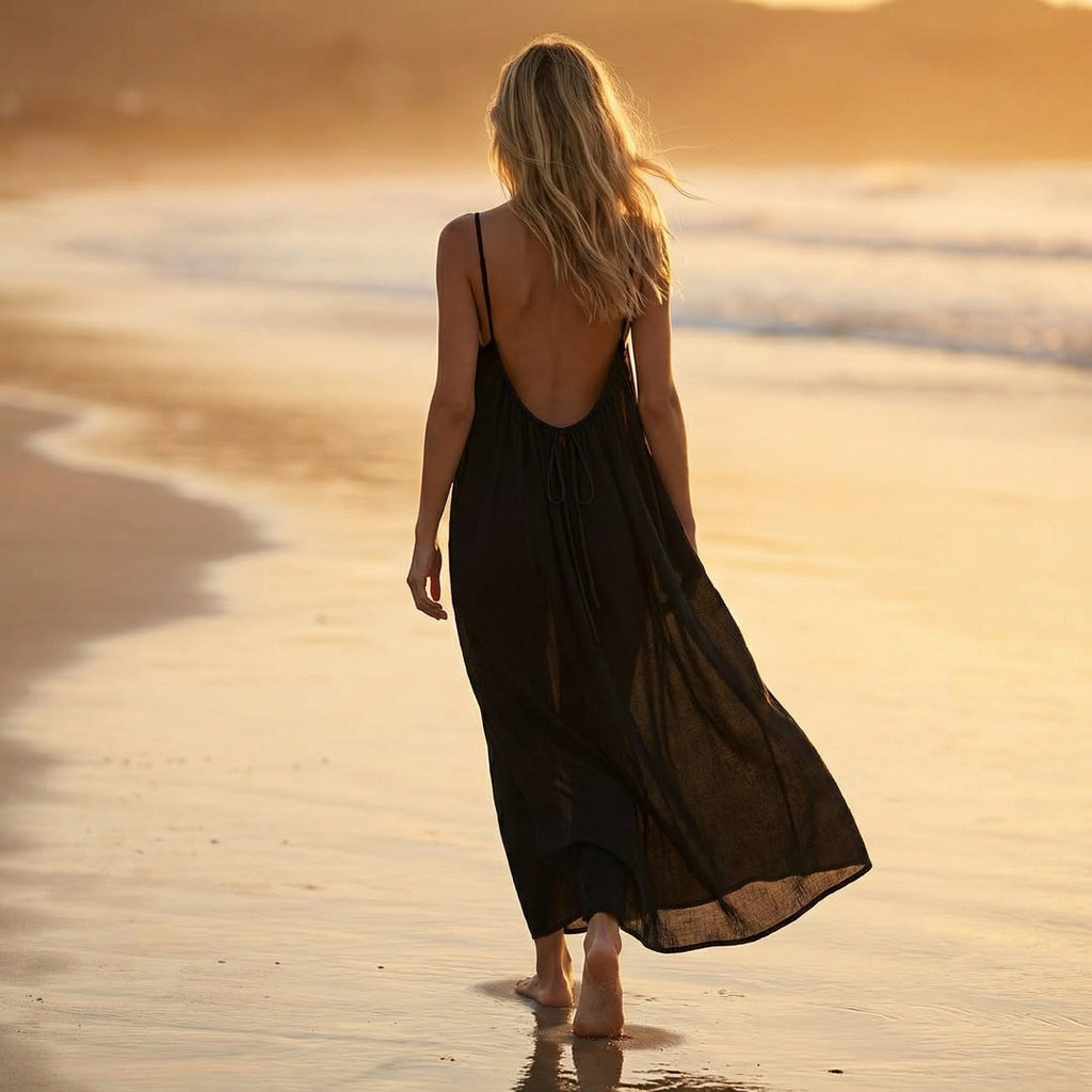 Women's Summer Maxi Dress with Open Back and Adjustable Straps
