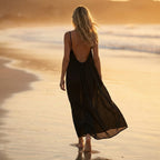 Women's Summer Maxi Dress with Open Back and Adjustable Straps