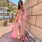 Women's Summer Maxi Dress with V-Neck and 3/4 Sleeves