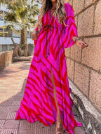 Women's Summer Maxi Dress with V-Neck and 3/4 Sleeves