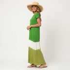Women's Summer Maxi Dress with V-Neck and Colour Block