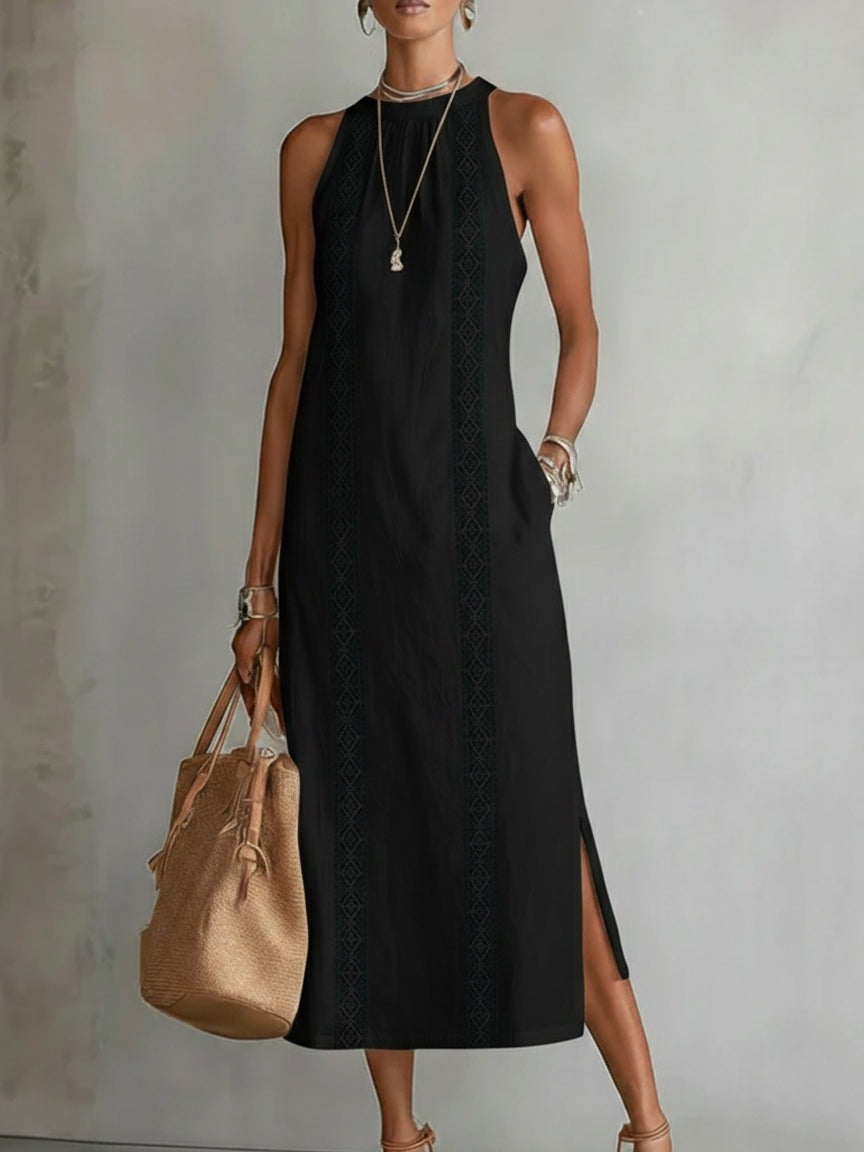 Women's Summer Midi Dress with Halter Neck and Side Split