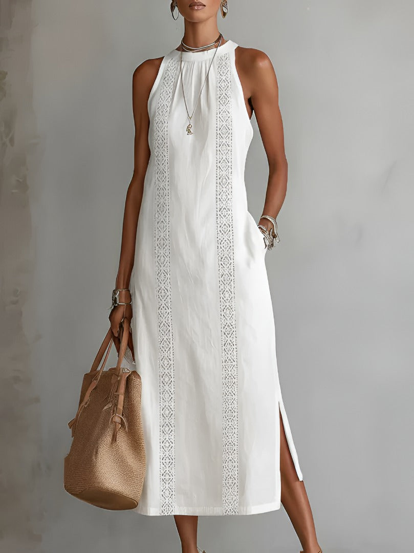 Women's Summer Midi Dress with Halter Neck and Side Split