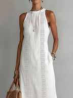 Women's Summer Midi Dress with Halter Neck and Side Split