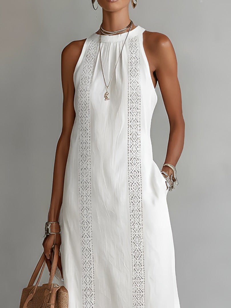 Women's Summer Midi Dress with Halter Neck and Side Split