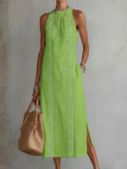 Women's Summer Midi Dress with Halter Neck and Side Split