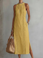 Women's Summer Midi Dress with Halter Neck and Side Split