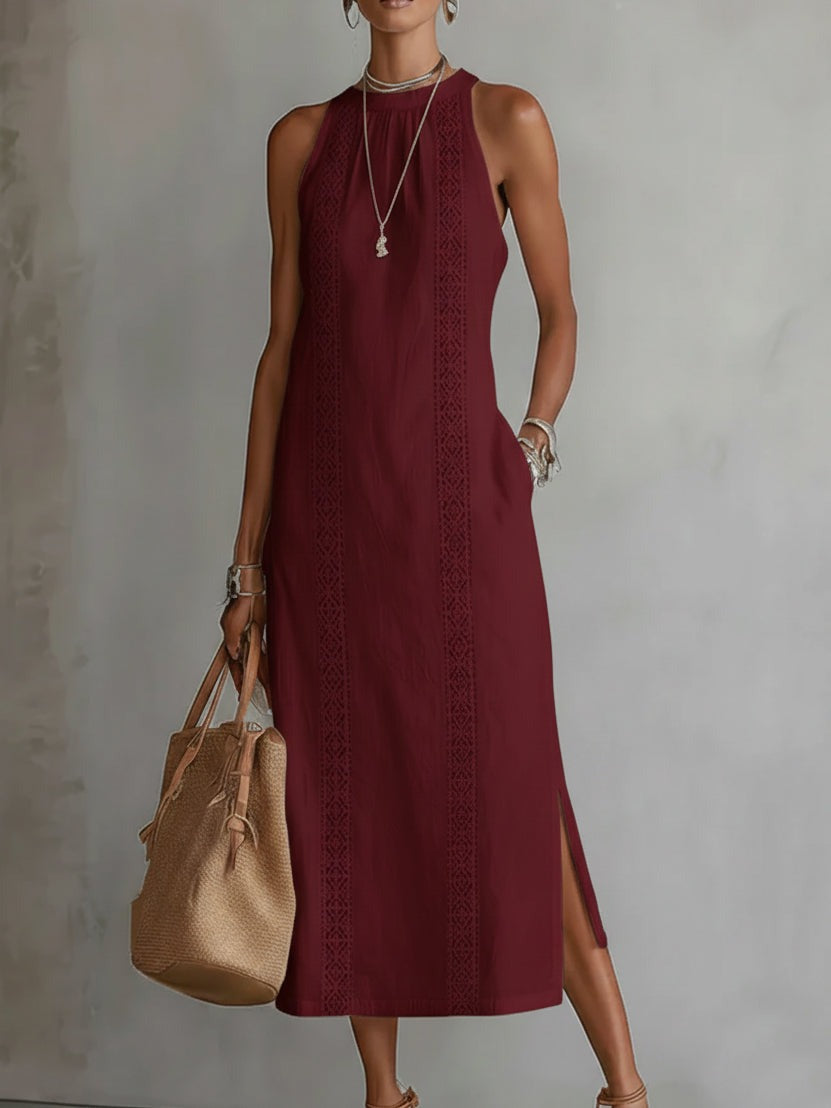 Women's Summer Midi Dress with Halter Neck and Side Split