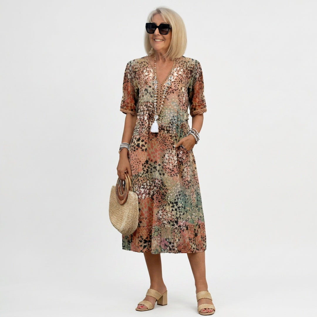 Women's Summer Midi Dress with V-Neck