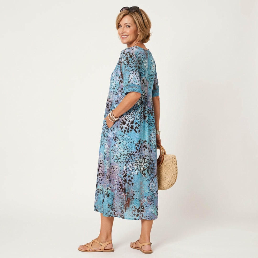 Women's Summer Midi Dress with V-Neck