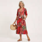 Women's Summer Midi Dress with V-Neck