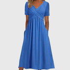 Women's Summer Midi Dress with Wrap Front and Pockets