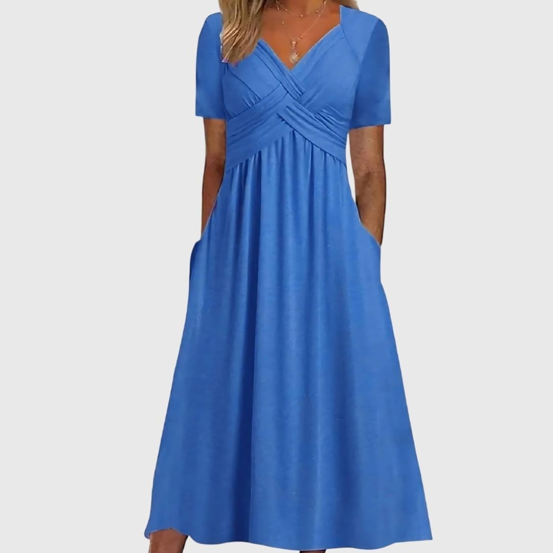 Women's Summer Midi Dress with Wrap Front and Pockets