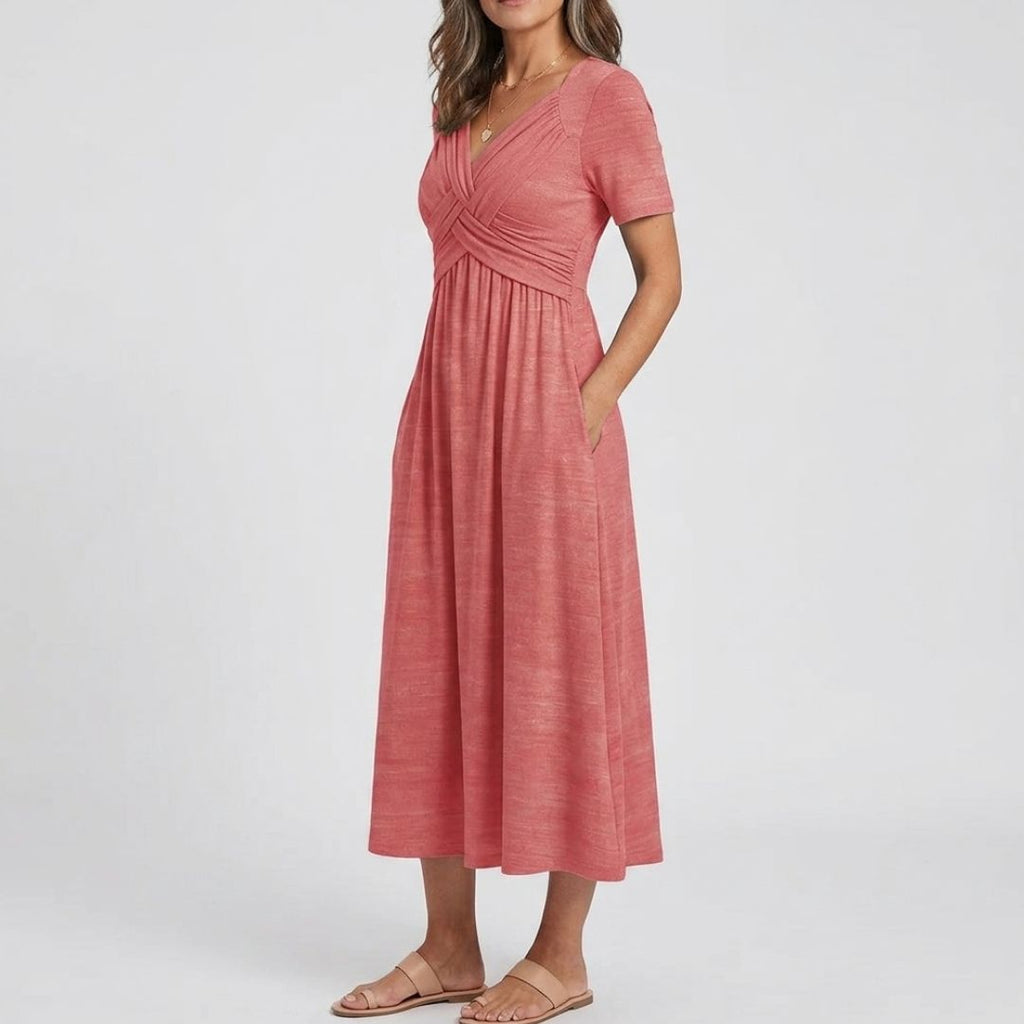 Women's Summer Midi Dress with Wrap Front and Pockets