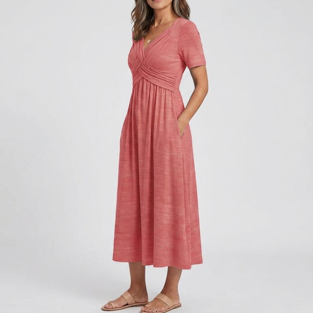 Women's Summer Midi Dress with Wrap Front and Pockets