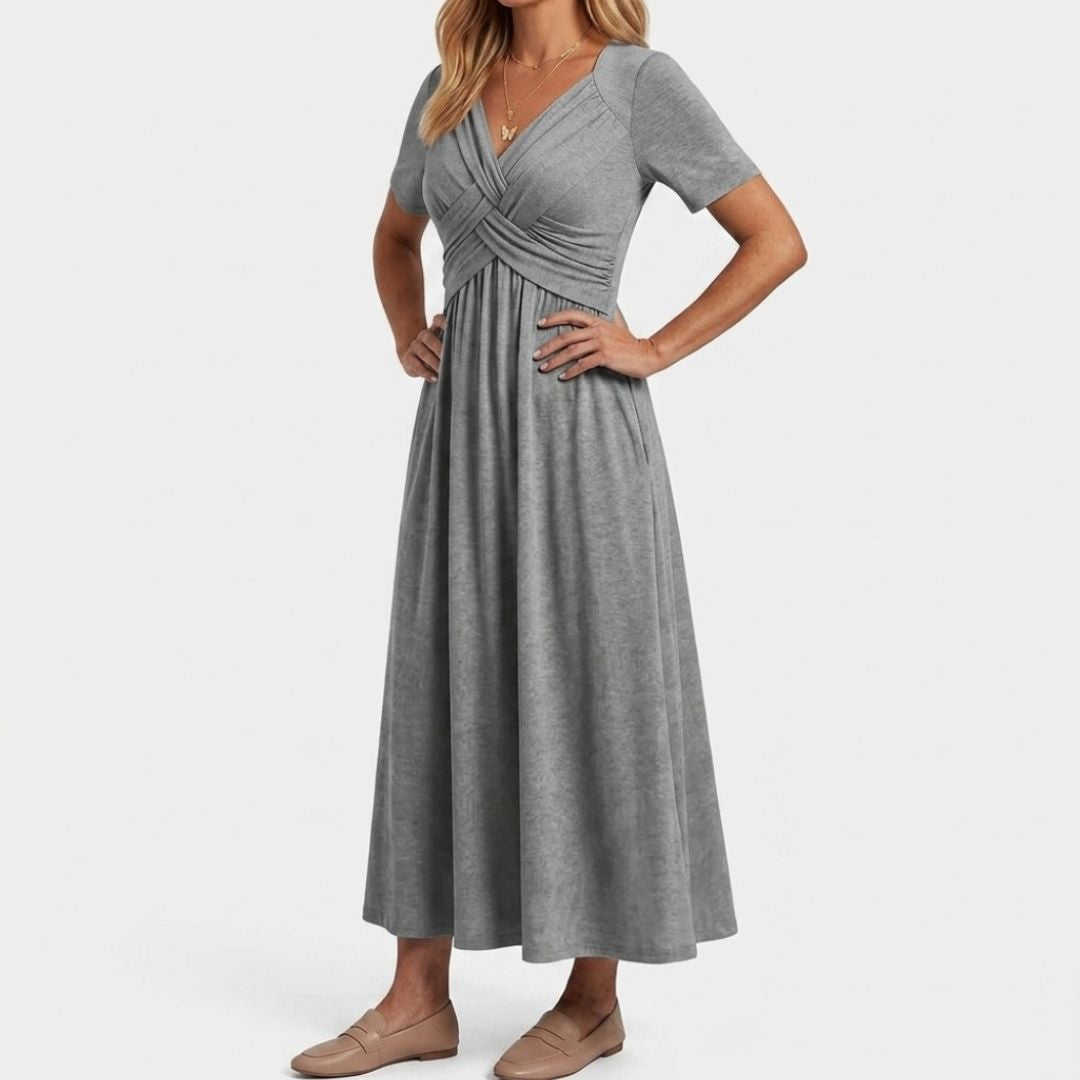 Women's Summer Midi Dress with Wrap Front and Pockets