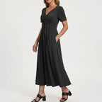 Women's Summer Midi Dress with Wrap Front and Pockets