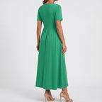 Women's Summer Midi Dress with Wrap Front and Pockets