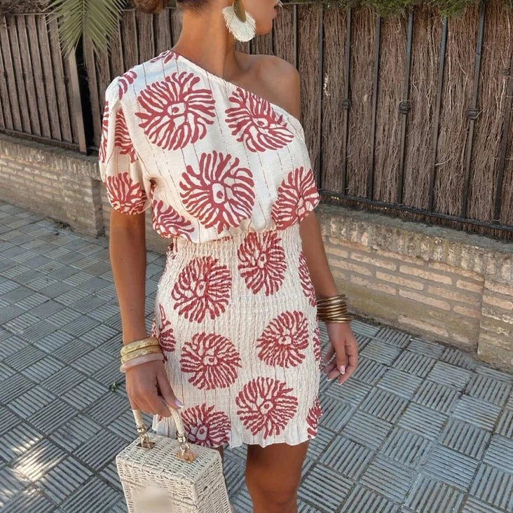 Women's Summer Mini Dress with Off-Shoulder Neckline