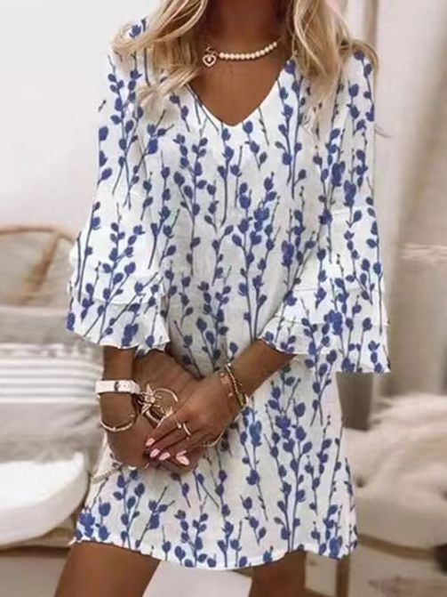 Women's Summer Mini Dress with Ruffle Sleeves