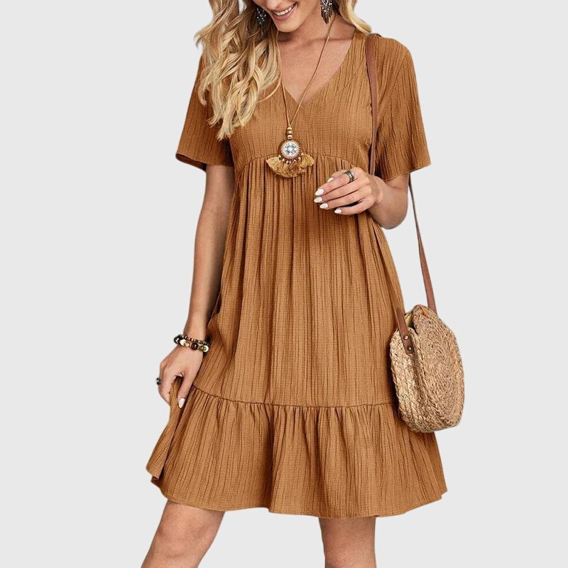 Women's Summer Mini Dress with V-Neck and Ruffle Hem